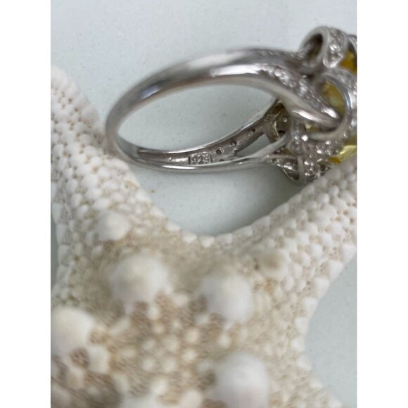 Sterling Silver Citrine & CZ Ring Size 6.5 Elegant Cocktail Bling East West Kay - Picture 5 of 8